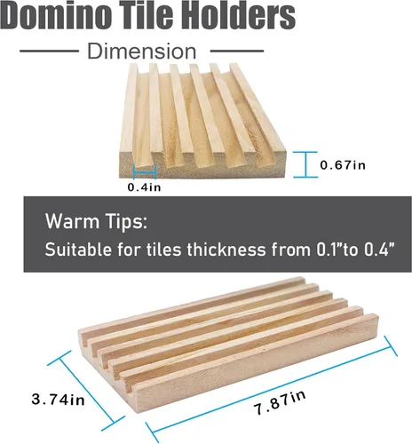 Miniatura 2 de Juego de 8 bandejas de dominó de madera para dominó de tren mexicano, estantes dobles para 12 azulejos, soporte para azulejos de dominó, soporte