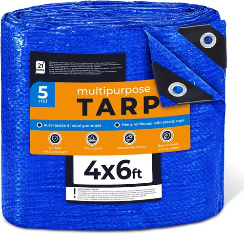 Miniatura 8 de Lona de polietileno azul resistente de 8 x 10 pies, resistente a los rayos UV, impermeable, resistente a la intemperie, lona multiusos