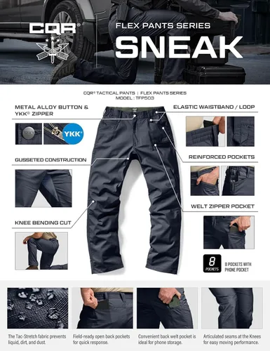 Miniatura 231 de CQR – Pantalones tácticos elásticos tipo cargo para hombre, resistentes al agua, de tela ripstop (antidesgarros), ligeros, ideales para uso diario