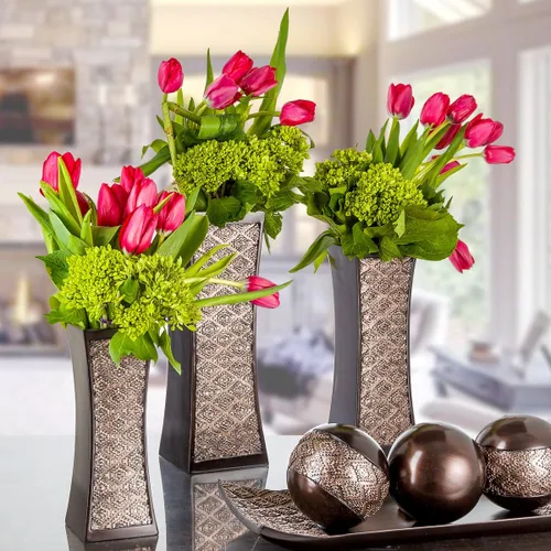 Miniatura 2 de Creative Scents Jarrones marrones de Dublín para centros de mesa de decoración, juego de 3 jarrones de flores ideales para decoración del hogar