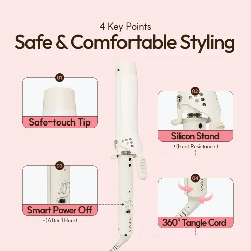 Miniatura 6 de VODANA Plancha rizadora profesional de cerámica GlamWave, rizos naturales de larga duración, calor instantáneo, rizador de pelo, rizador de pelo