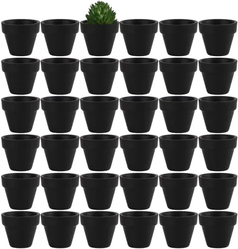 Yishang - Paquete de 36 macetas pequeñas de terracota negra de 1.9 pulgadas - Mini macetas blancas de arcilla con agujeros de drenaje, macetas de