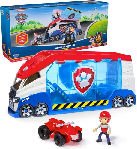 PAW Patrol, vehículo transformable PAW Patroller con lanzadores de vehículos, luces y sonidos, figura de acción de Ryder y coche todo terreno