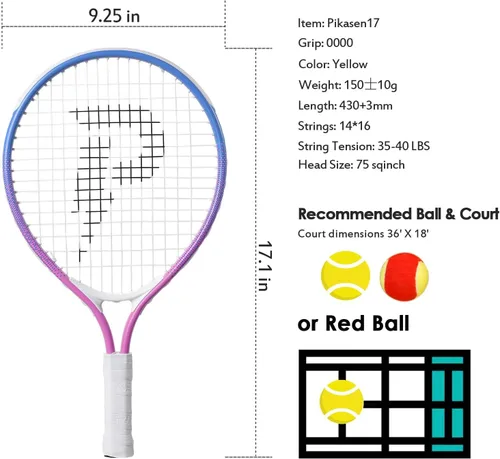 Miniatura 2 de Raqueta de tenis para niños de 17 a 25 pulgadas, el mejor kit de inicio para niños de 4 años en adelante con bolsa de correa para el hombro y mini