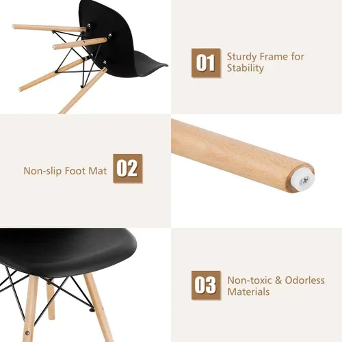 Miniatura 6 de DORTALA Sillas de comedor premontadas, sillas de plástico con patas de madera, respaldo ergonómico, sillas sin brazos de estilo moderno para sala