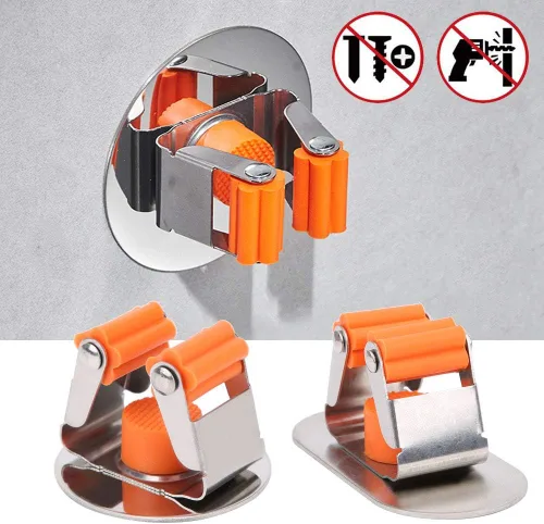 Miniatura 4 de Soporte para escoba de fregona, organizador de almacenamiento montado en la pared de acero inoxidable, colgador de herramientas resistente, estante