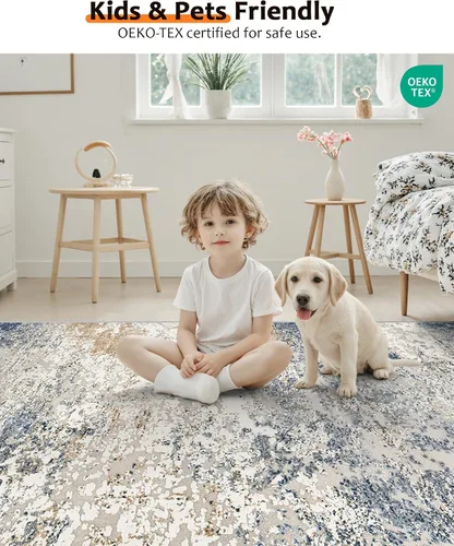 Miniatura 8 de Alfombra lavable Art&Tuft, alfombra antideslizante abstracta de 4 x 6 pulgadas, alfombras resistentes a las manchas para sala de estar, alfombra
