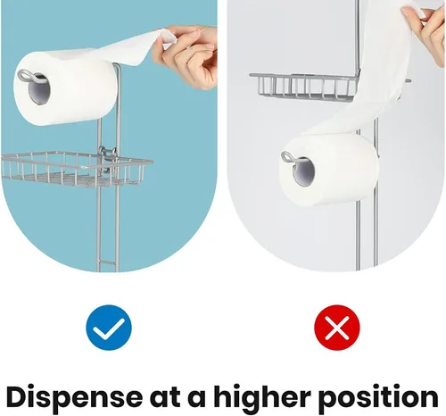 Miniatura 3 de Soporte de rollo de papel higiénico para baño, soporte de papel higiénico de pie con estante de almacenamiento central, reserva de mega E-plata