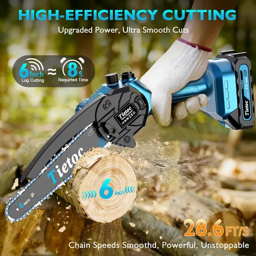 Miniatura 3 de Tietoc Mini motosierra inalámbrica de 6 pulgadas [actualización 2024] Sierra de cadena eléctrica portátil, pequeña de mano alimentada por batería