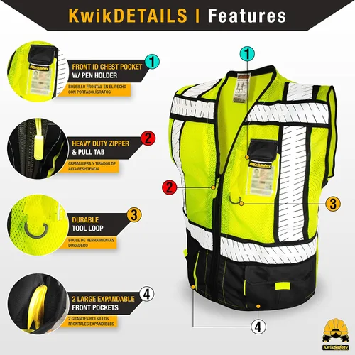Miniatura 4 de KwikSafety - Chaleco de seguridad SHERIFF & SPECIALIST [Bolsillos de uso múltiple] Chaleco reflectante Clase 2 ANSI OSHA para hombres