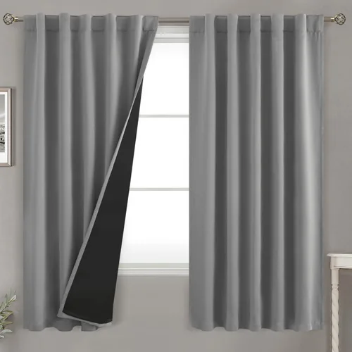 Miniatura 119 de BGment Cortinas 100% opacas beige de 63 pulgadas de largo con forro aislante térmico, bolsillo para varilla y lengüeta trasera de doble capa