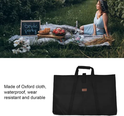 Miniatura 7 de Bolsa de almacenamiento de mesa plegable portátil con capa intermedia de esponja - Funda de transporte multifuncional al aire libre negra de tela