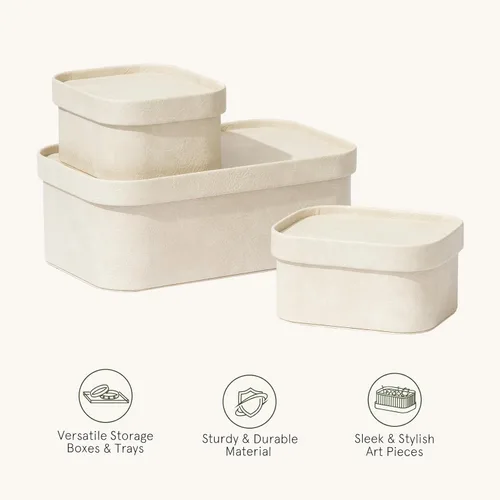 Miniatura 5 de La Jolie Maison Cajas de almacenamiento de cuero vegano con tapas, juego de 3 contenedores de almacenamiento decorativos para organizar cajas