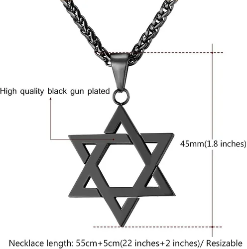 Miniatura 5 de U7 - Collar con Estrella de David para hombres y mujeres, dije hexagonal de acero inoxidable con cruz/piedra de rubí/collares clásicos judíos