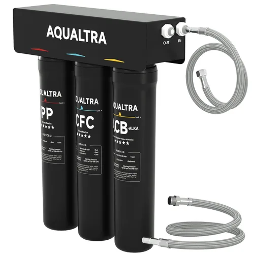 AQUALTRA USF-3B-15 Sistema de filtro de agua ligeramente alcalino para debajo del fregadero, 8K-40K Gal, reduce PFOA, PFOS, cloro, plomo, mercurio,