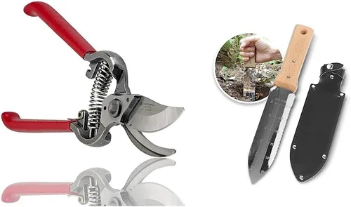 Corona BP 3180D Podador clásico forjado de bypass con capacidad de corte de 1 pulgada, 1", Rojo & NISAKU NJP650 El original cuchillo japonés de