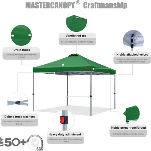 Miniatura 3 de MASTERCANOPY Tienda de campaña desplegable duradera con bolsa enrollable (10 x 10 pies, verde bosque)