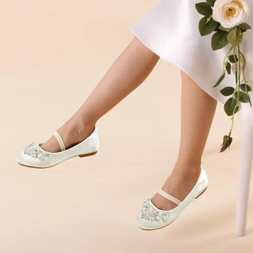 Miniatura 2 de DREAM PAIRS Zapatos de ballet planos con flores para niñas, Mary Jane, zapatos planos de bailarina para vestido de diariobodafiesta