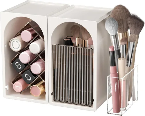 Miniatura 19 de INVSSENE Organizador de maquillaje apilable, almacenamiento de perfume para cuidado de la piel, lápiz labial cosmético, máscara facial, paletas