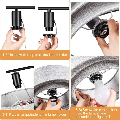 Miniatura 4 de EDISLIVE Pantalla de lámpara de lino de tambor de 3 niveles para lámpara colgante, lámpara de pie, lámpara de repuesto con clip en la bombilla