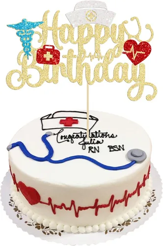 Miniatura 22 de Gyufise Decoración para pastel de enfermería con purpurina para enfermera, feliz cumpleaños, selección de pastel médico, decoración de pasteles