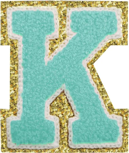 Miniatura 169 de Parches de letras termo-adhesivas de felpilla para chaquetas, parches de letras universitarias con brillantina para planchar en la letra azul A