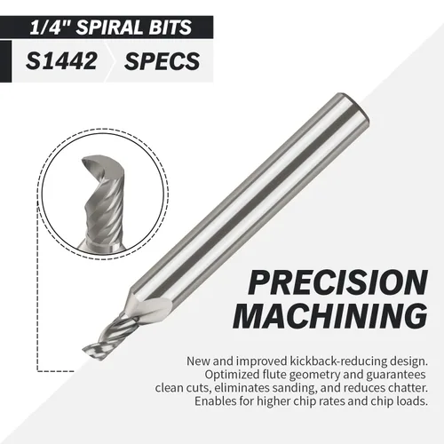 Miniatura 3 de ZahyoX O Flauta Upcut espiral CNC Bit, Broca de enrutador de flauta única, Diámetro de corte de 1/8", vástago de 1/4", Longitud de corte de 1/4