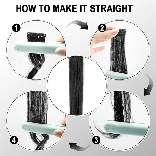 Miniatura 7 de 10 extensiones de cabello sintético rizado y ondulado negro con clip, reflejos de fiesta de neón arcoíris, accesorios de cabello coloridos