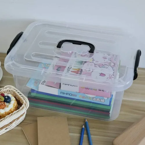 Miniatura 5 de Caja de almacenamiento de plástico de 8 litros, paquete de 2 contenedores de almacenamiento transparentes con asas