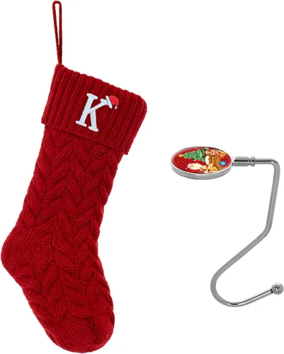 Miniatura 163 de Botas de Navidad personalizadas, iniciales personalizadas, 18 pulgadas, botas de Navidad tejidas con letras para colgar en la chimenea, botas de Rojo