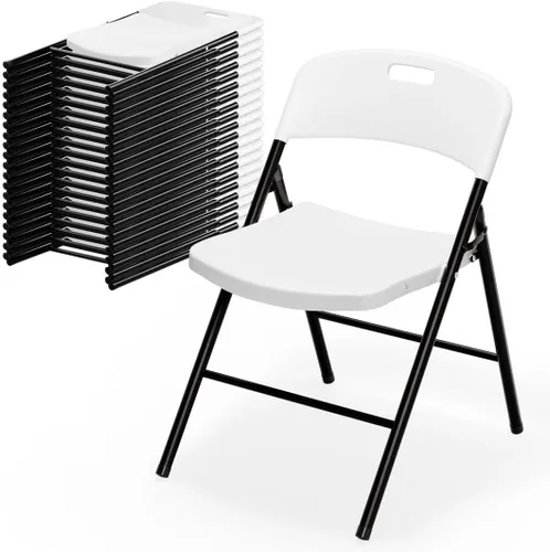 Miniatura 13 de Bonnlo Paquete de 2 sillas plegables de plástico negro, asiento portátil con marco de acero resistente para uso en interiores y exteriores, perfecto