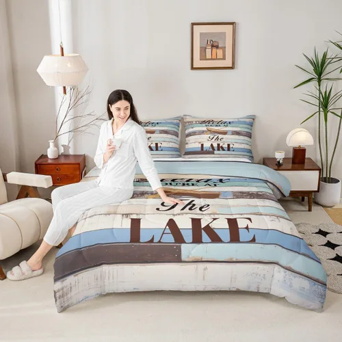Miniatura 5 de Lake Life - Juego de edredón de tamaño individual para niños, adolescentes, juego de ropa de cama de madera rústica, transpirable, decoración