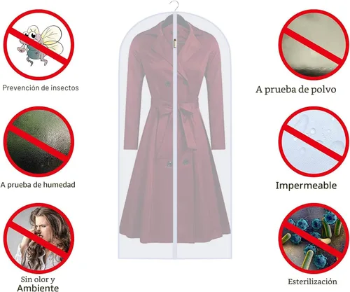 Miniatura 5 de Bolsas de ropa para colgar ropa, bolsa de traje transpirable (juego de 12) fundas con cremallera, bolsas de ropa de PEVA, bolsas protectoras