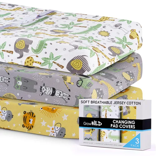Miniatura 4 de GROW WILD Juego de 3 fundas para cambiador, algodón suave y elástico, funda para cambiador de bebé, fundas para cambiador de pañales para niñas