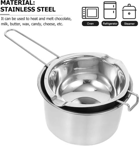 Miniatura 7 de Sewroro Olla de doble caldera, olla de acero inoxidable para chocolate, dulces, mantequilla, queso, jabón y cera, boquillas de vertido dobles, mango