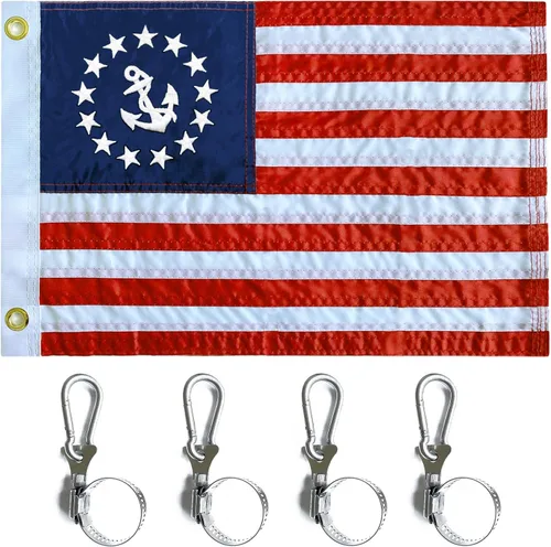Miniatura 8 de Bandera bordada de estrellas y ancla de barco de 12 x 18 pulgadas, bandera estadounidense de nailon resistente, rayas cosidas, pontón de EE. UU.