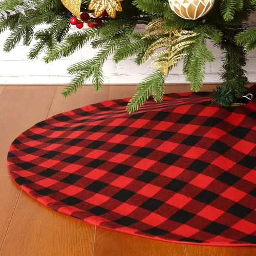 Miniatura 9 de Sattiyrch Falda para Árbol de Navidad de Cuadros Buffalo de 36 pulgadas, Falda para Árbol de Navidad de Cuadros Buffalo Rojo y Negro