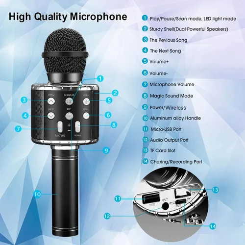 Miniatura 3 de BlueFire Micrófono inalámbrico de karaoke 4 en 1 con luces LED, micrófono portátil para niños, grandes regalos juguetes para niños, niñas, niños
