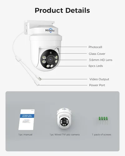 Miniatura 8 de Hiseeu - Cámaras de vigilancia PTZ para domo HD-TVI de 5MP con panorámica de 355° y inclinación de 90°, visión nocturna IR de 100 pies, cámara