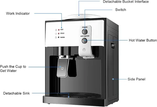 Miniatura 7 de Top Loading Dispensador de enfriador de agua, dispensador de agua para botella de 5 galones, 3 ajustes de temperatura, dispensador de enfriador