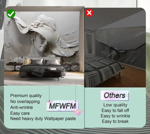 Miniatura 6 de MFWFM Papel Tapiz Artístico 3D Ilusión Rostro de Mujer Relieve Mural Papel Tapiz para Dormitorio Sala de Estar Fondo de TV (No se Pegue y Se Quite)