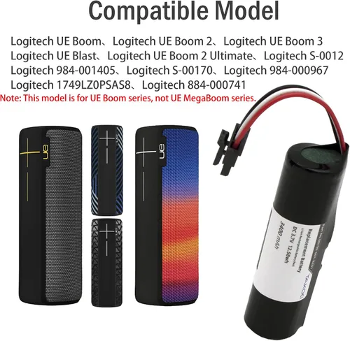Miniatura 2 de Batería de repuesto para Logitech UE Boom/UE Boom2/UE Blast/UE Boom 3 Altavoz Bluetooth inalámbrico compatible con parte No Logitech