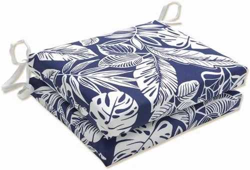 Pillow Perfect Tropic Botanical - Almohadilla para silla de interior/exterior con lazos, 2 unidades, 16 x 18.5 pulgadas, azul marino Delray