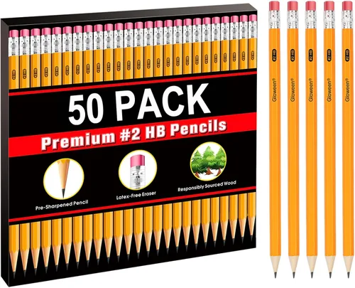 Miniatura 9 de Lápices HB #2 con caja de madera, paquete de 50 lápices preafilados para escribir/dibujar/bocetar, paquete a granel para suministros de oficina