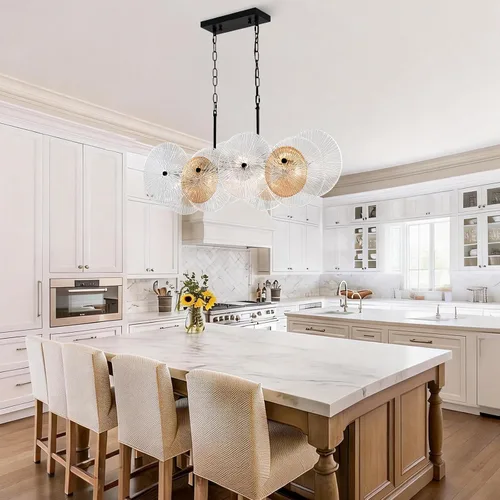 Miniatura 9 de LIGHTDAMY Candelabros de cristal negro para lámparas de comedor sobre la mesa Iluminación de isla de cocina de 8 luces con cubierta de vidrio