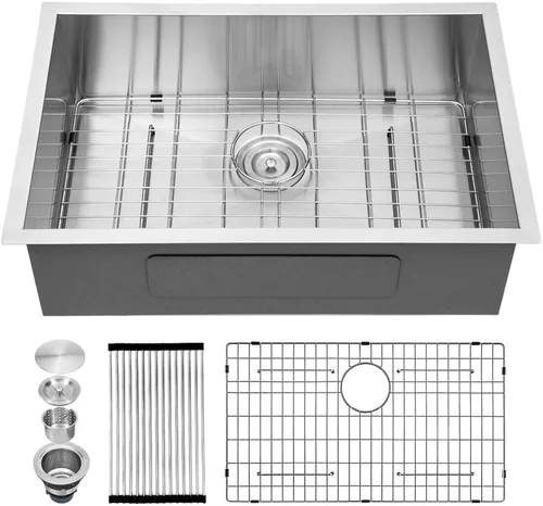 Miniatura 30 de Kichae fregadero de cocina bajo encimera de 32 pulgadas, de un solo tazón, de acero inoxidable, calibre 16, de esquina redonda, hecho a mano