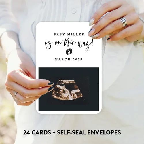 Miniatura 3 de Andaz Press Tarjetas de anuncios de embarazo personalizadas con sobres, Baby Is On The Way Ideas personalizadas para revelar ideas de anuncio de El