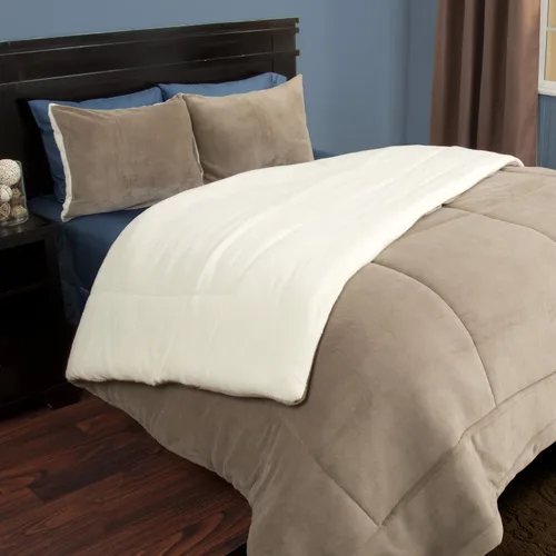 Miniatura 5 de Bedford Home Juego de edredón matrimonial/queen, colcha de 3 piezas de sherpa y forro polar con fundas de almohada, ropa de cama cálida, acogedora