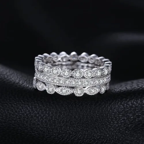 Miniatura 3 de JewelryPalace Anillos de plata de ley 925 chapados en oro de 14 quilates para mujer, anillos de promesa de circonita cúbica para ella, anillos