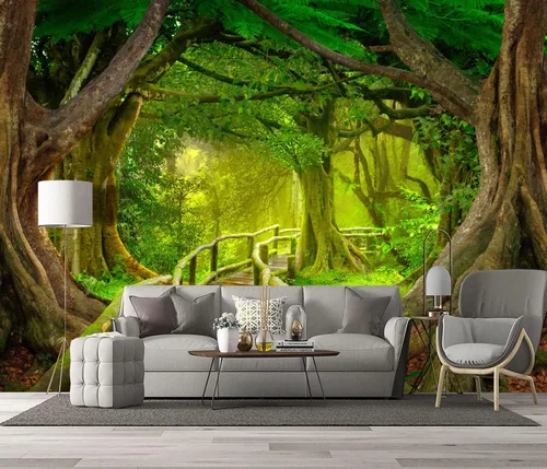 Miniatura 2 de Hermoso papel tapiz de bosque verde de naturaleza, paisaje de selva grande, paisajes de la selva, murales de paisajes de dormitorio, decoración